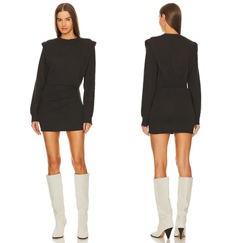 NWT Marant Etoile Michaele Faded Black Long Puff Sleeve Mini Dress size: 10